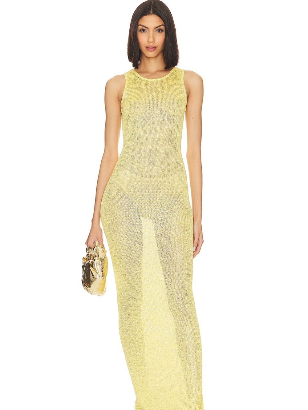 Sheer Yellow Knit Maxi Cover Dress